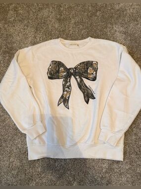 Simply Southern White Sweatshirt with Camo Bow